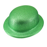 Glittery Green Bowler Hat - Playful Fancy Dress Accessory - Front View