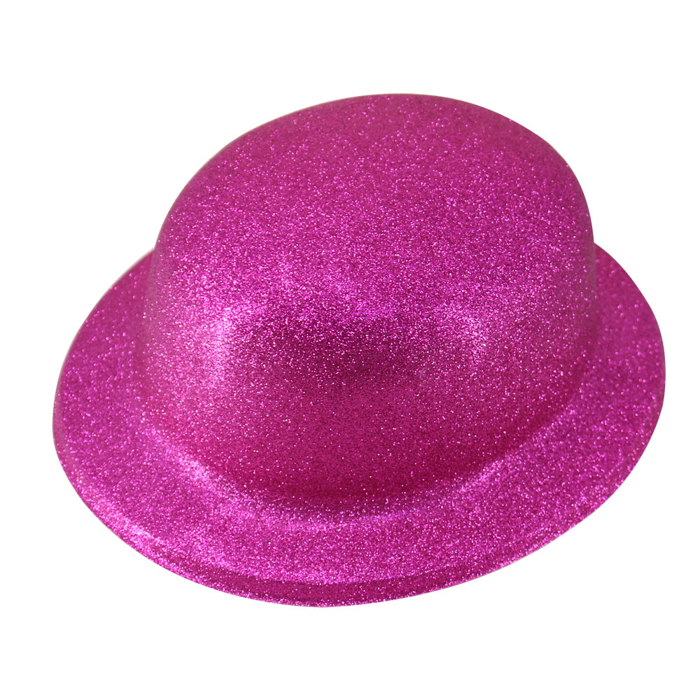 Funky Hot Pink Glitter Bowler Hat - Perfect Costume Accessory for Parties and Celebrations