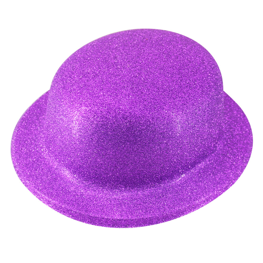 Glittering Purple Bowler Hat - Eye-Catching Costume Accessory for Celebrations and Events