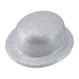 GLITTERY SILVER BOWLER HAT Party Costume Accessory - White/Silver