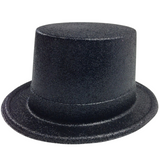 Glittering Black Top Hat - Stylish Costume Accessory for Party Fun - Front View