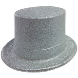 Glittering Silver Party Top Hat - Eye-Catching Costume Accessory for Celebrations - Front View