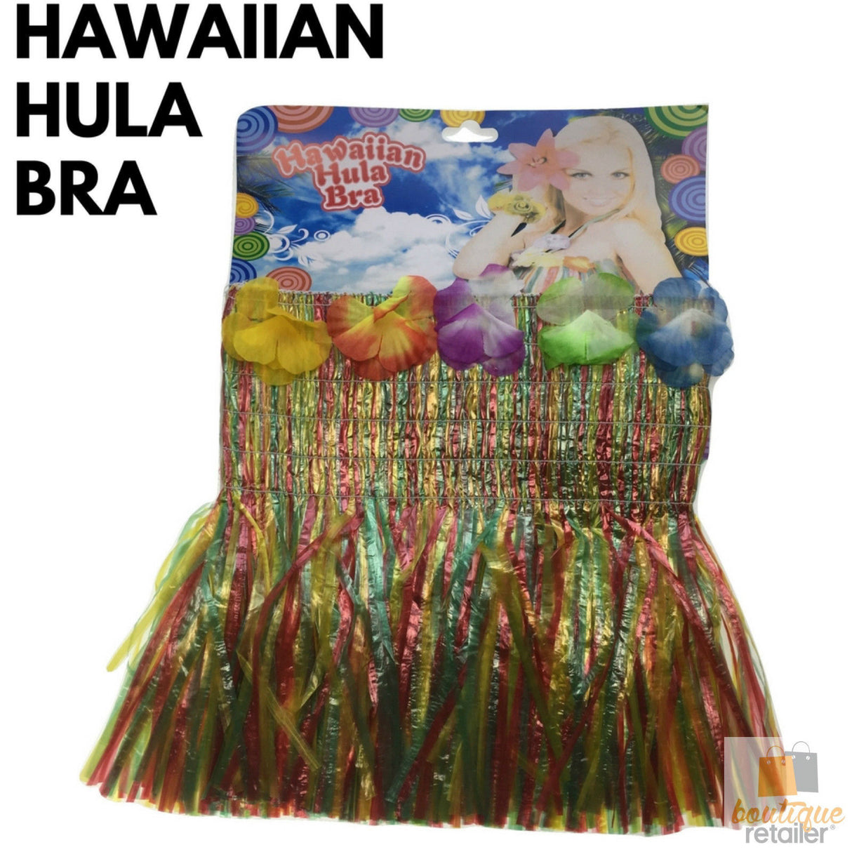 Tropical Hawaiian Hula Bra Dress with Lei and Floral Accents for Adult Celebrations