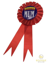 WORLD'S GREATEST MUM Red Ribbon Badge Award MOTHERS DAY Gift Fun Fancy Party