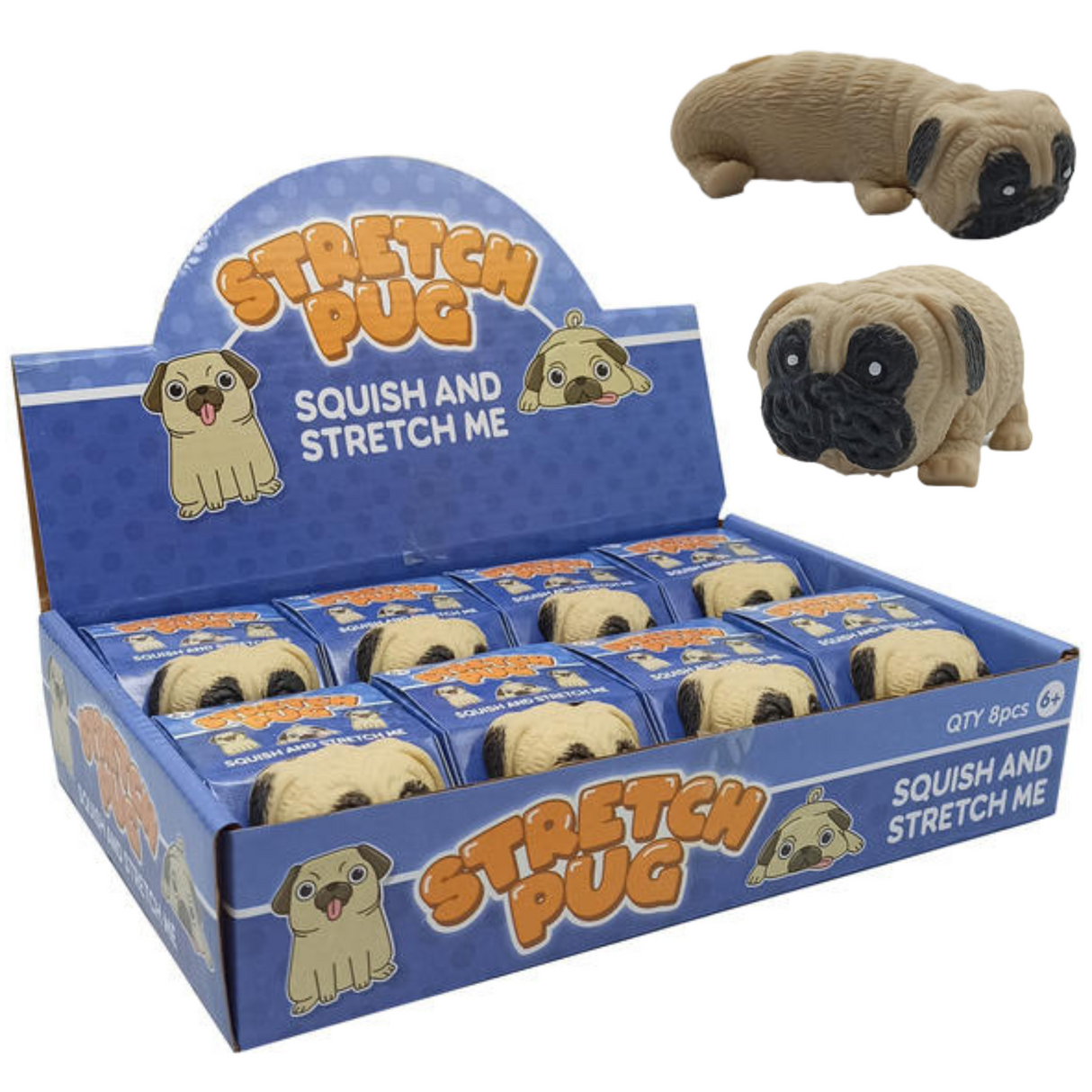 Pocket-Sized 8x Stretch Pug Squishy Toy for Stress Relief and Sensory Play