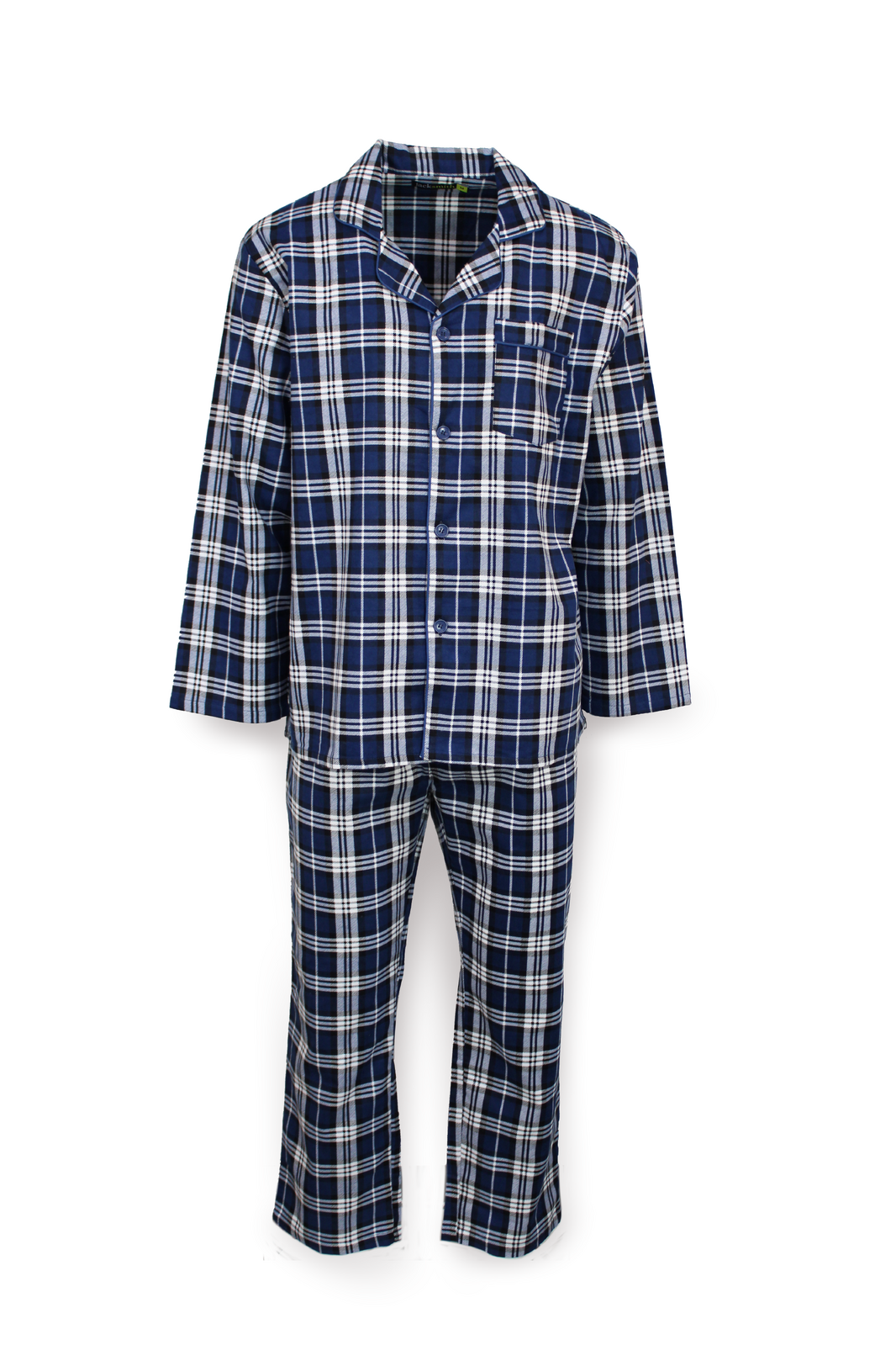 Mens Flannelette Pyjama Set Sleepwear Soft 100% Cotton PJs - Blue Check - 6XL