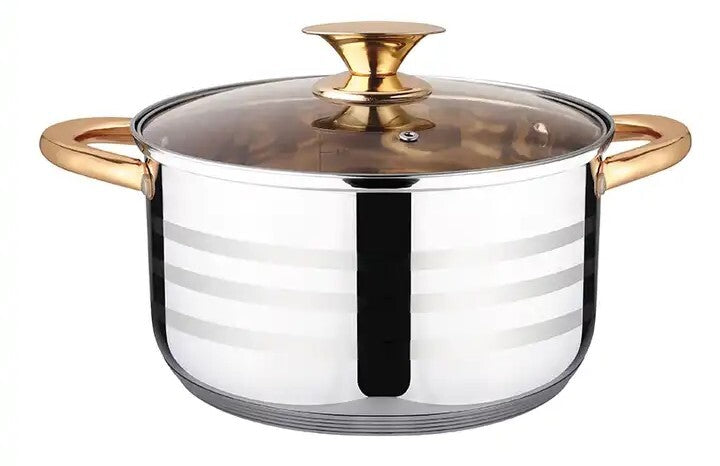 Kaisa Villa Induction-Ready 5.8L Stainless Steel Casserole Pot with Gold Handles