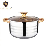 Kaisa Villa Induction-Ready 5.8L Stainless Steel Casserole Pot with Gold Handles