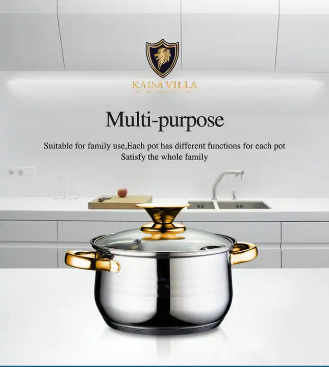 Kaisa Villa Induction-Ready 5.8L Stainless Steel Casserole Pot with Gold Handles