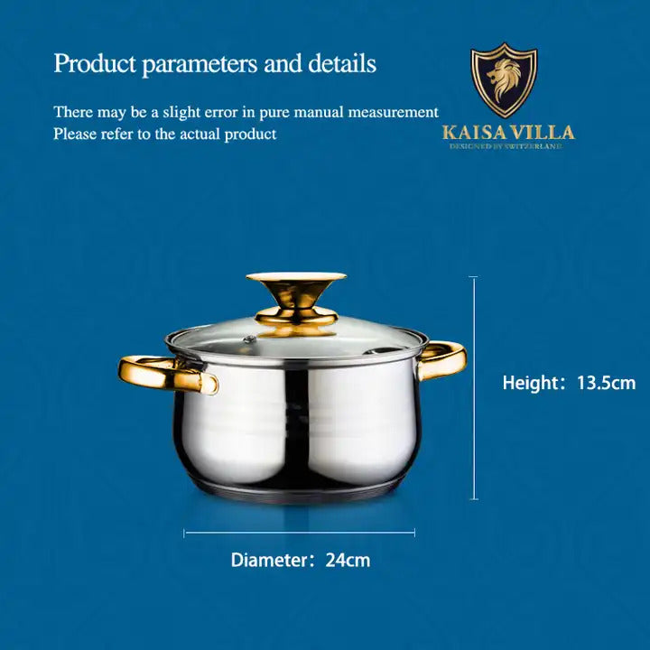 Kaisa Villa Induction-Ready 5.8L Stainless Steel Casserole Pot with Gold Handles