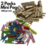 Assorted 200-Piece Mini Wooden Clothespins Set for Crafts and Scrapbooking - 25mm