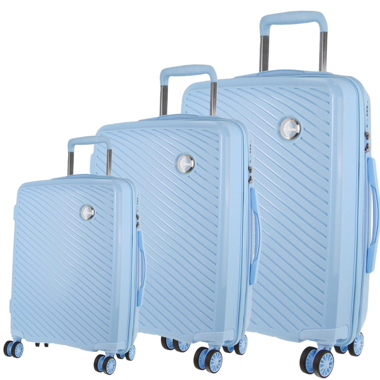 Milleni by Pierre Cardin 3-Piece Hardshell Luggage Set in Blue - Modern Travel Suitcases