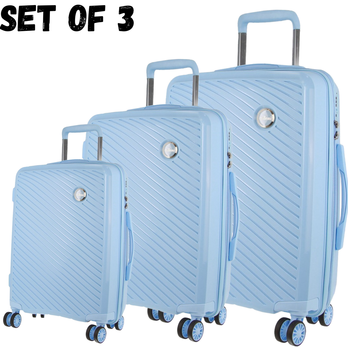 Milleni by Pierre Cardin 3-Piece Hardshell Luggage Set in Blue - Modern Travel Suitcases