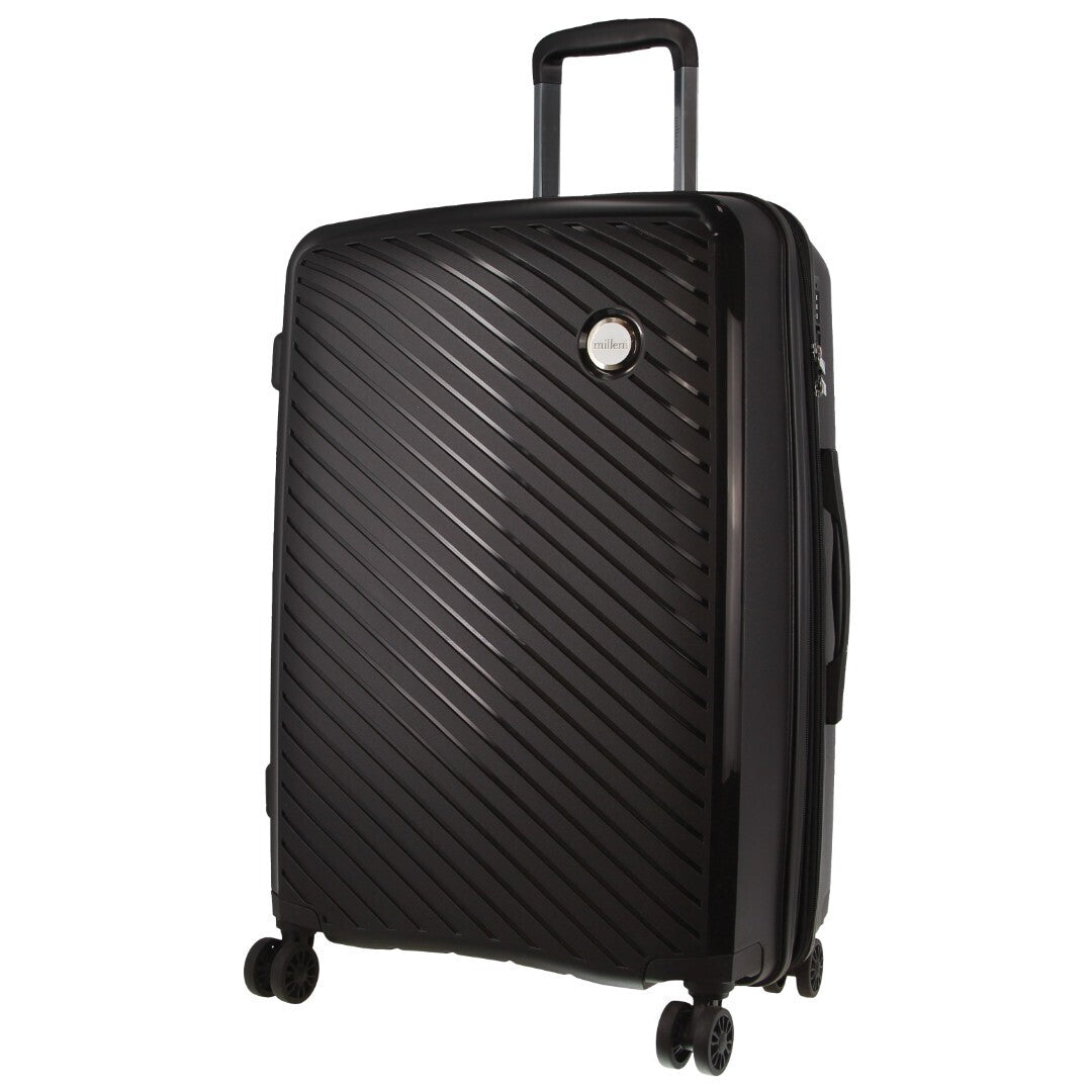 Milleni Black Checked Luggage Bag - Pierre Cardin Inspired 65cm Travel Suitcase (82.5L)