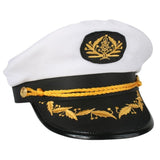 Captain Hat Adult Party Costume Skipper Sailor Ship Captain Cap - White/Black - Front View