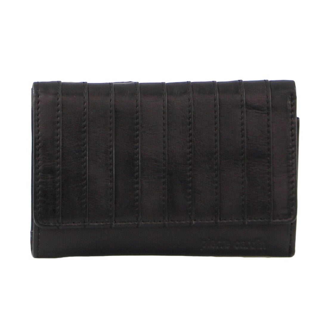 Pierre Cardin Black Leather Ladies Tri-Fold Wallet with Stitch Design