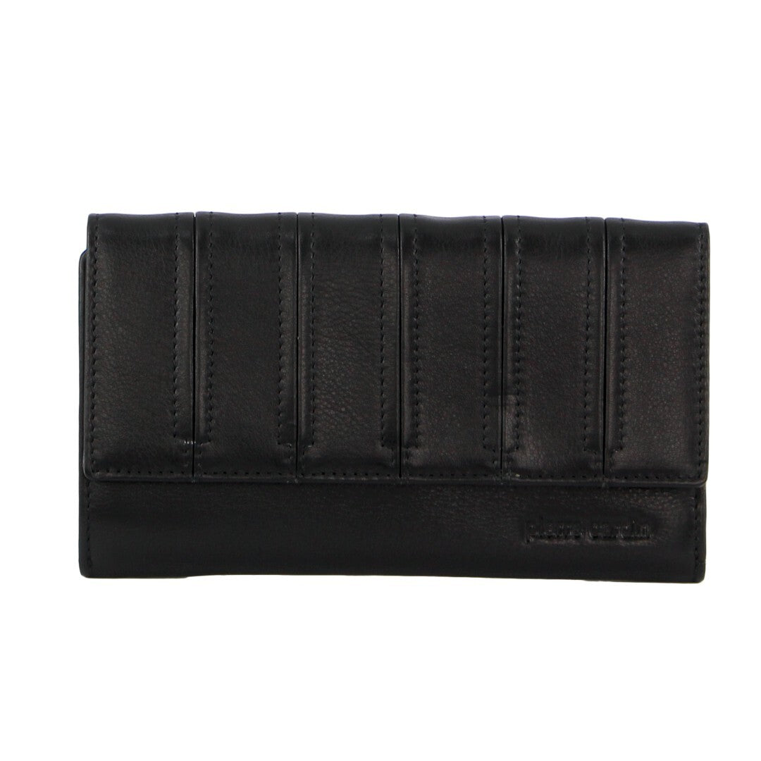 Pierre Cardin Women's Black Leather RFID Tri-Fold Wallet with Multiple Compartments