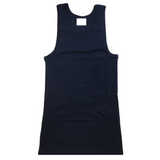 Mens PLAIN SINGLET 100% Cotton Blank Slim Tank Top Gym Basic Casual S-3XL - Navy - L