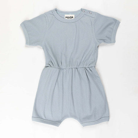 Capri Blue Ribbed Cotton Romper for Babies & Kids - Size 0-3 Months