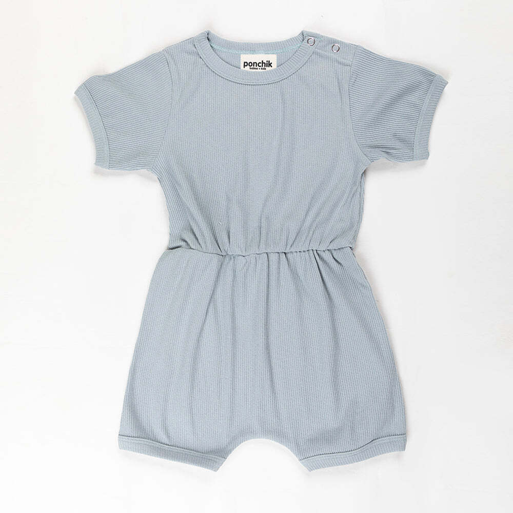 Cotton Ribbed Romper for Babies & Toddlers - Capri Blue - 3-6 Months