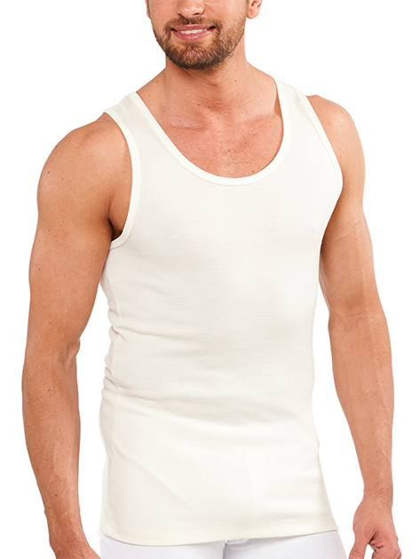 Mens THERMAL Merino Wool Blend Singlet Top Sleeveless Warm Underwear - Natural - Medium