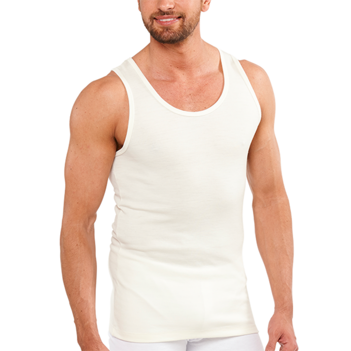 Mens THERMAL Merino Wool Blend Singlet Top Sleeveless Warm Underwear - Natural - Medium