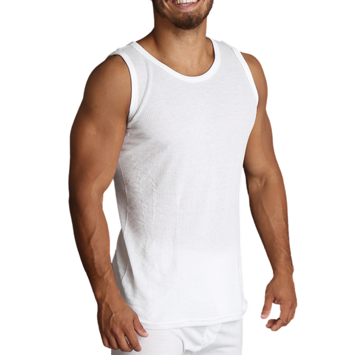 Mens THERMAL Merino Wool Blend Singlet Top Sleeveless Warm Underwear - Natural - Medium