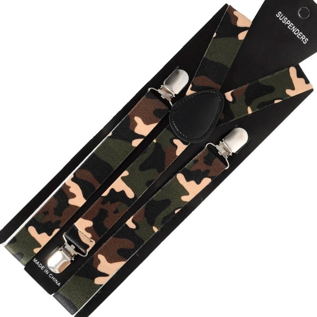 Versatile Adjustable Camouflage Suspenders for Men and Women - Elastic Clip-On Braces for Weddings and Formal Events