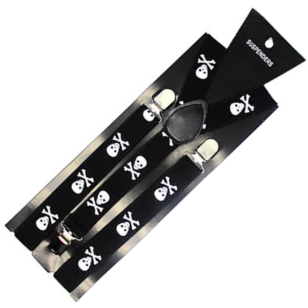 Men's Skull Pattern Clip-On Suspenders - Adjustable Elastic Braces for Weddings and Formal Occasions in Black and White