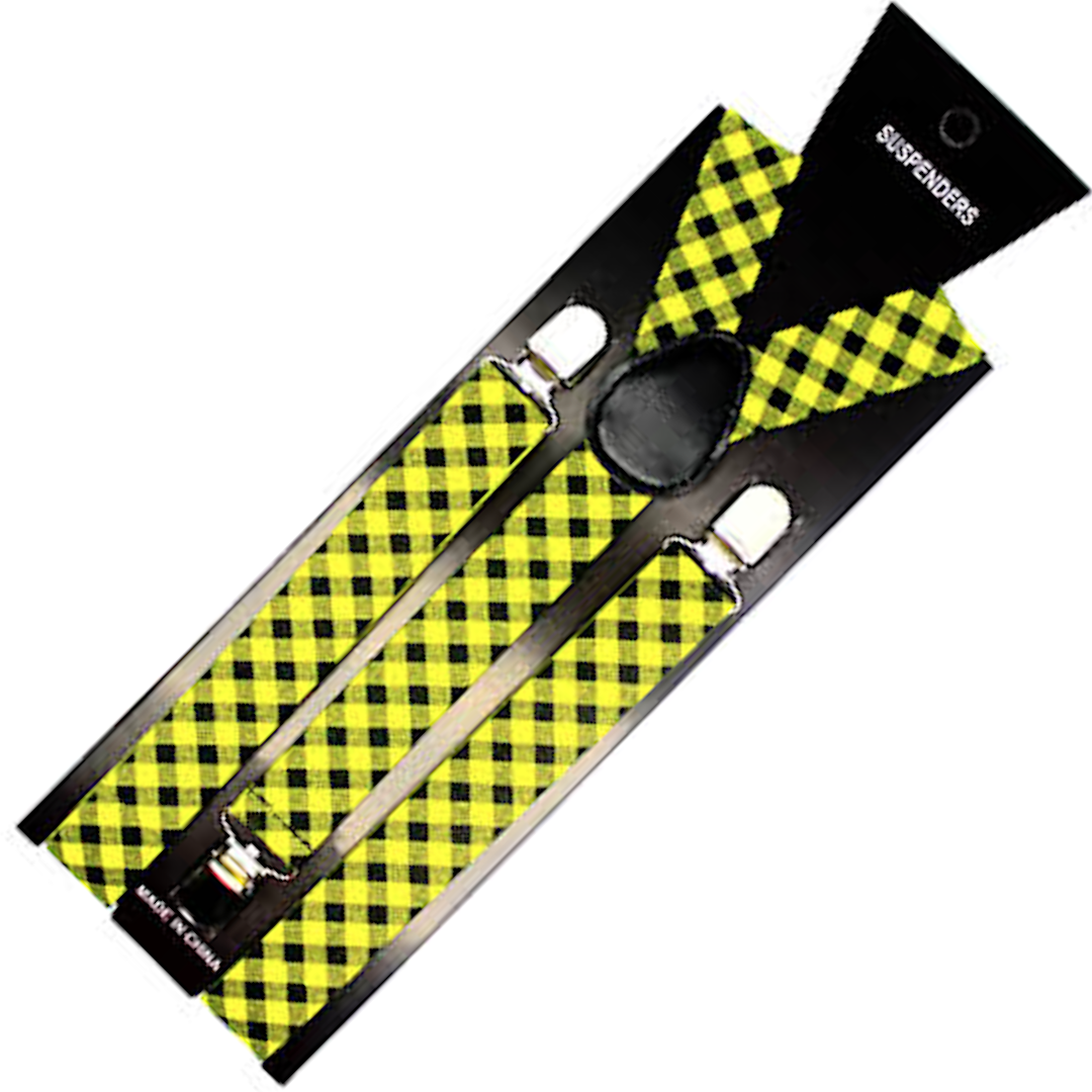 Men's Black and Yellow Checkered Adjustable Clip-On Suspenders - Slim Fit for Formal Occasions