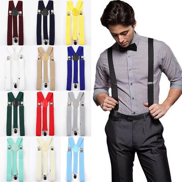 Men's Black and Yellow Checkered Adjustable Clip-On Suspenders - Slim Fit for Formal Occasions