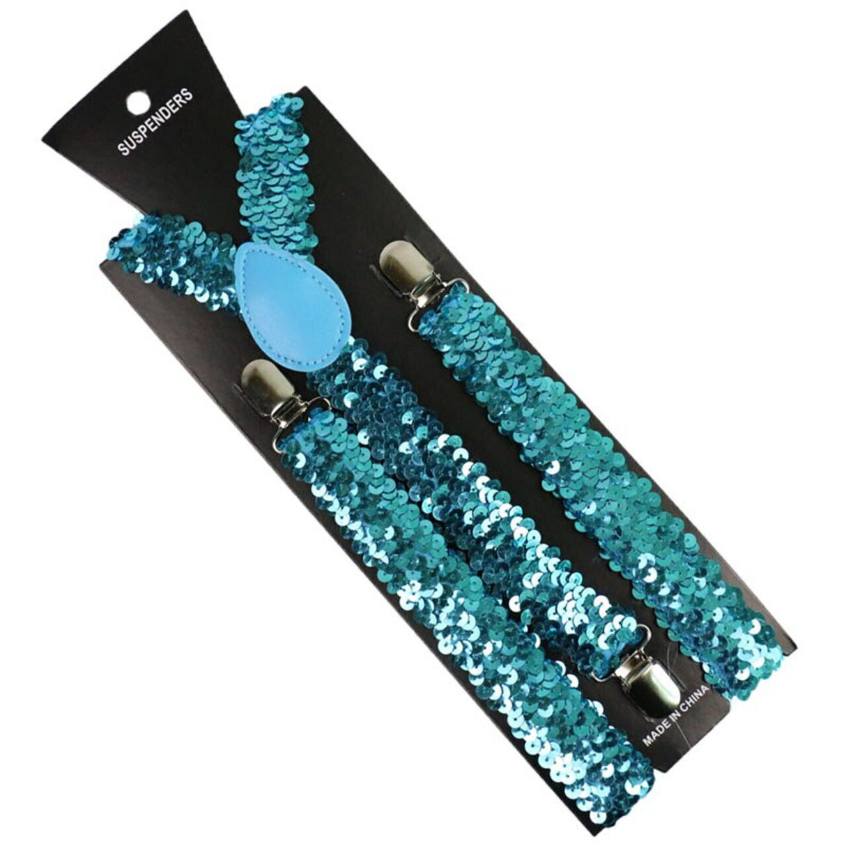 Sparkling Blue Sequin Adjustable Clip-On Suspenders for Men and Women - Perfect for Formal Occasions