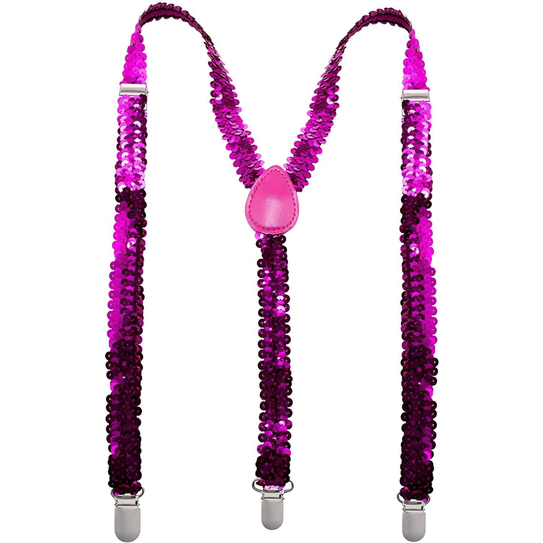 Vibrant Hot Pink Sequin Clip-On Suspenders for Men and Women - Slim Fit for Formal Occasions