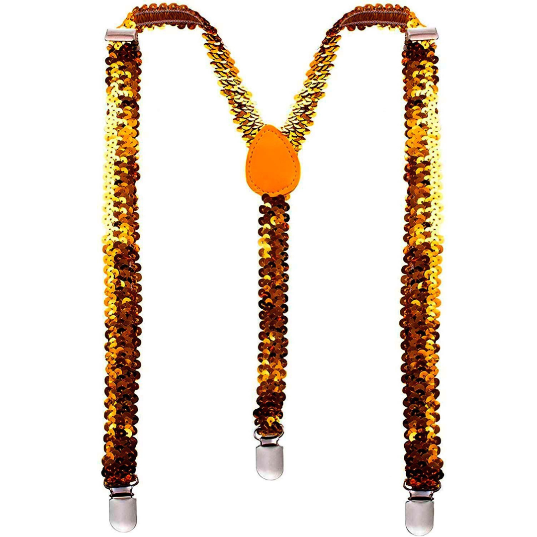 Slim Sequin Orange Adjustable Clip-On Suspenders for Men and Women - Perfect for Formal Events