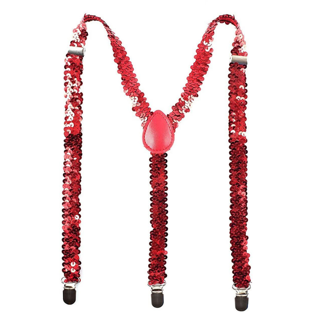 Versatile Adjustable Sequin Suspenders for Any Occasion - Clip-On Elastic Braces for Men and Women