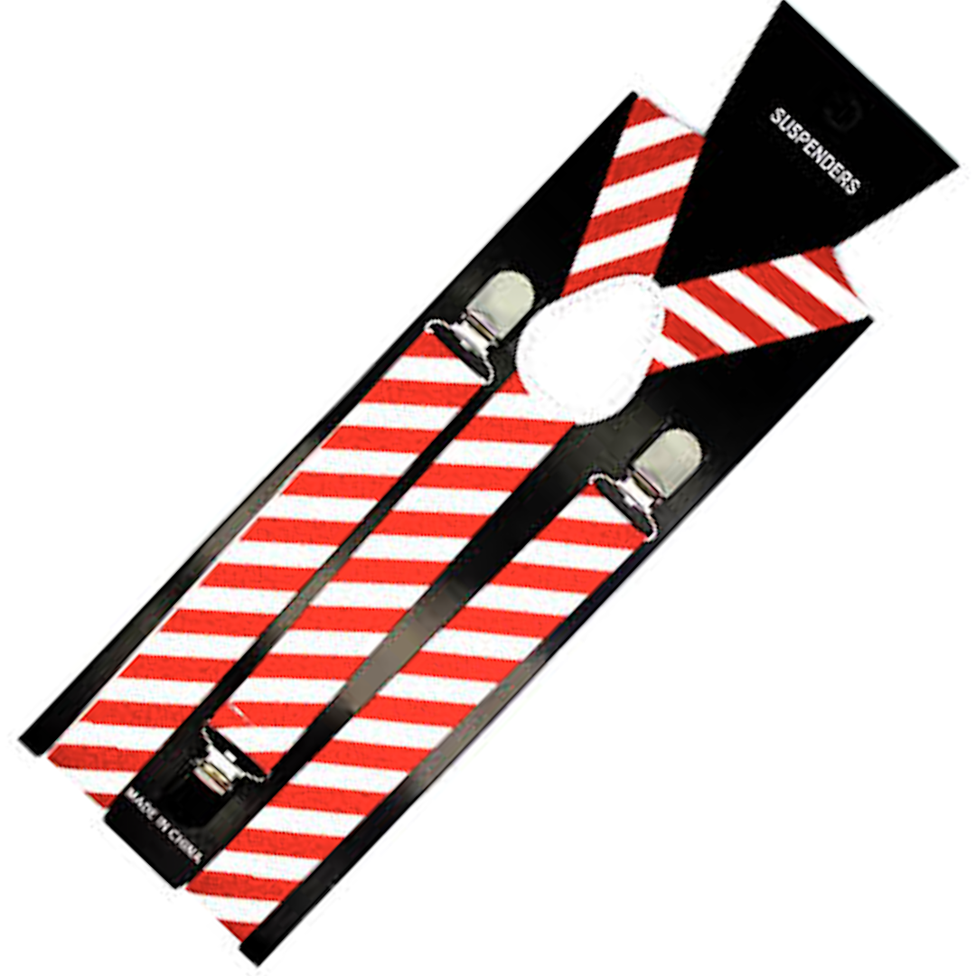 Stylish Adjustable Red and White Striped Suspenders - Clip-On Elastic Braces for Formal Occasions