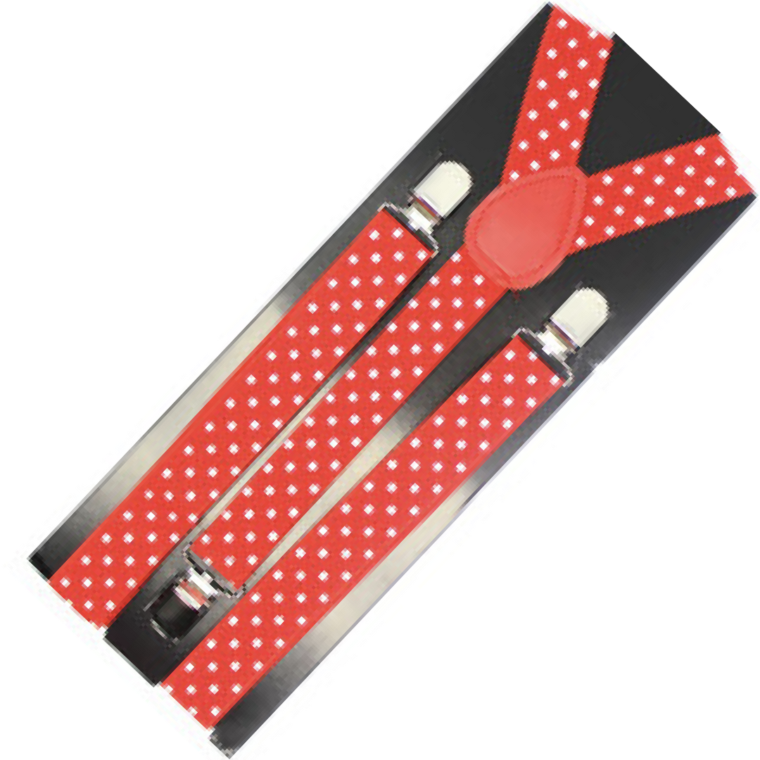 Red and White Polka Dot Adjustable Braces for Men and Women - Durable Clip-On Elastic for Formal Events