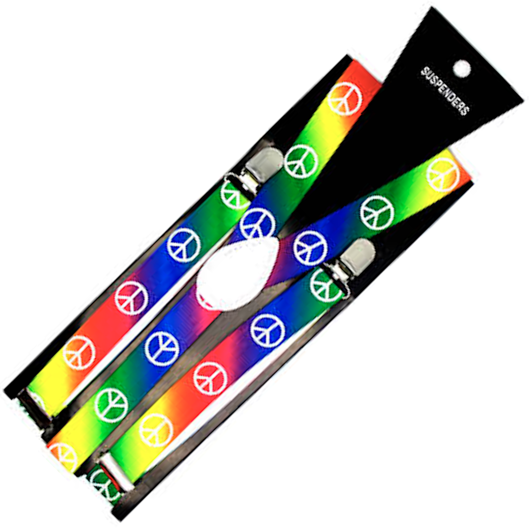 Vibrant Adjustable Clip-On Suspenders with Rainbow Peace Symbol for Formal Occasions