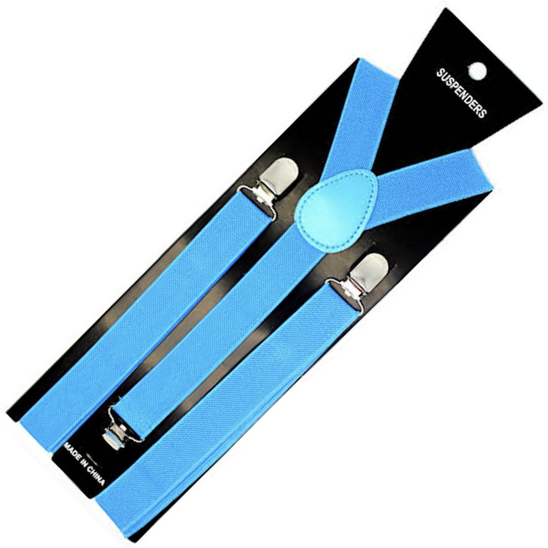 Men's Sky Blue Clip-On Elastic Suspenders - Adjustable Slim Braces for Formal Occasions