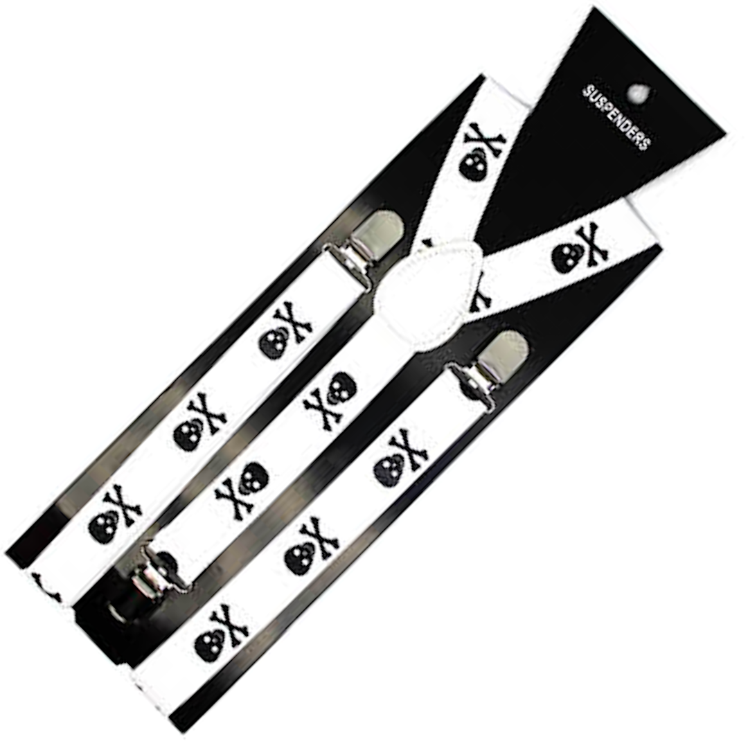 Stylish Adjustable Clip-On Suspenders for Men and Women - Black Skull Design Slim Braces for Formal Occasions and Weddings