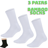 3 Pairs Bamboo Socks Unisex Premium Fiber Sock Super Soft Crew Tennis Sox - White - 6-11