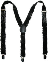 Unisex Sequin Y-Back Clip-On Suspenders - Adjustable Braces in Black