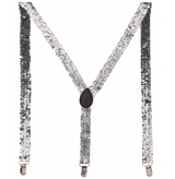 Sparkling Unisex Y-Back Sequin Suspenders - Silver Clip-On Braces