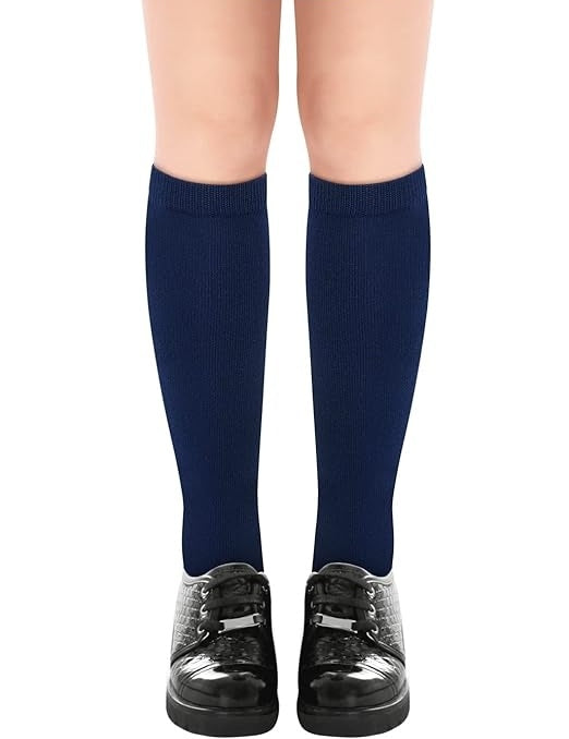 Navy Cotton Knee High Socks for Kids - Essential Unisex School Uniform Accessory - Size 13-3 (8-10 Years)