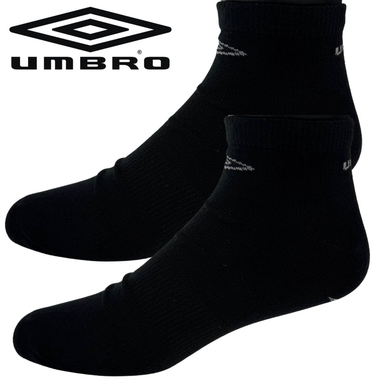 Umbro Men's Black Trainer Ankle Socks - 3 Pair Pack - EU Size 39-42