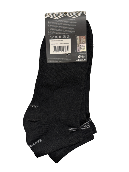 Umbro Men's Black Ankle Socks - 3 Pairs Pack - EU Size 43-46