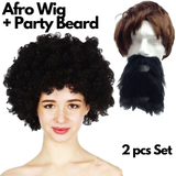 Deluxe 2pc Black Jumbo Afro Wig & Party Beard Moustache Costume Set - Front View