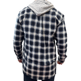 Men's Black Cotton Flannel Shirt with Jersey Hood - Long Sleeve - Size M