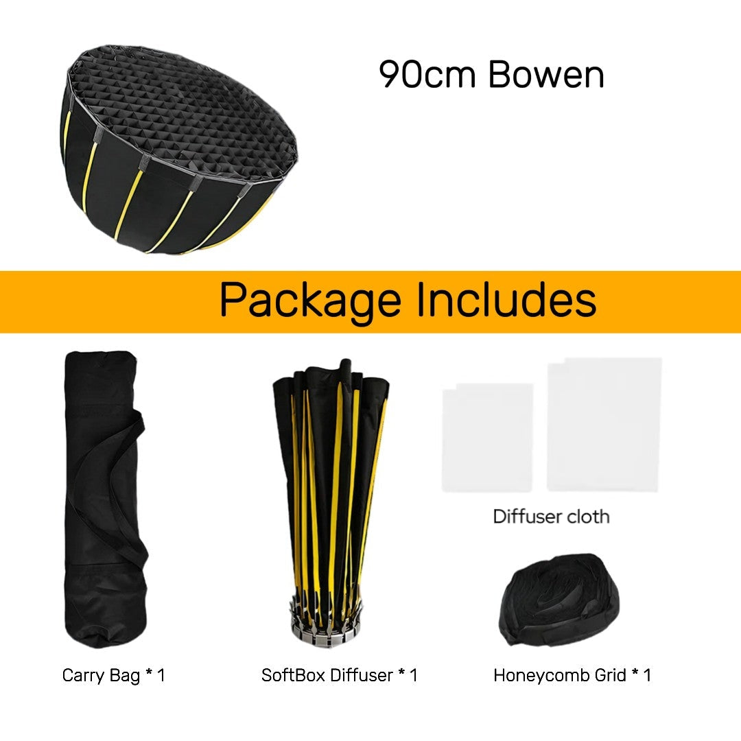 HridZ 90cm Bowens Parabolic Softbox with Honeycomb Grid for Enhanced Lighting