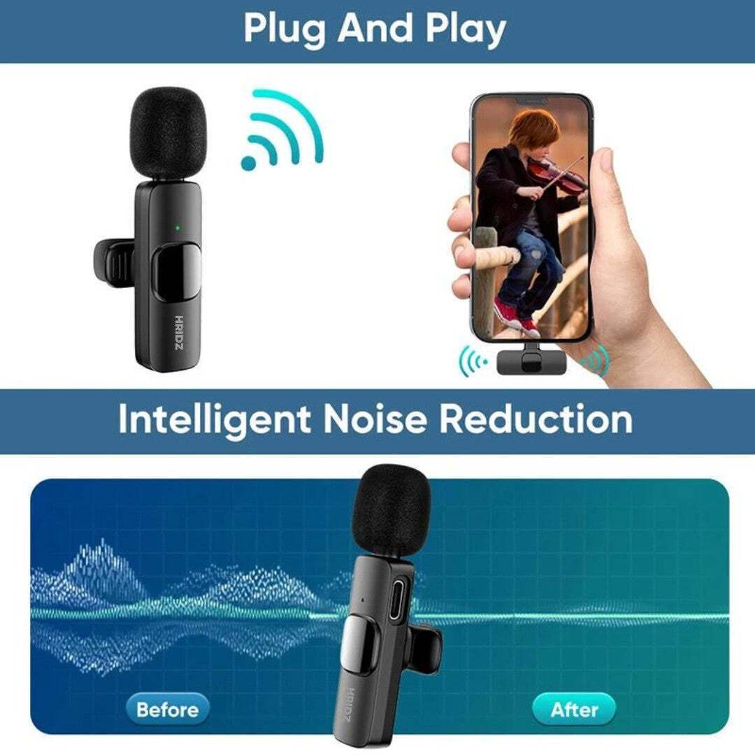 HridZ K9 Wireless Lavalier Microphone - Rechargeable 2-in-1 Lightning Mic for iOS Devices, Perfect for Interviews and Podcasting